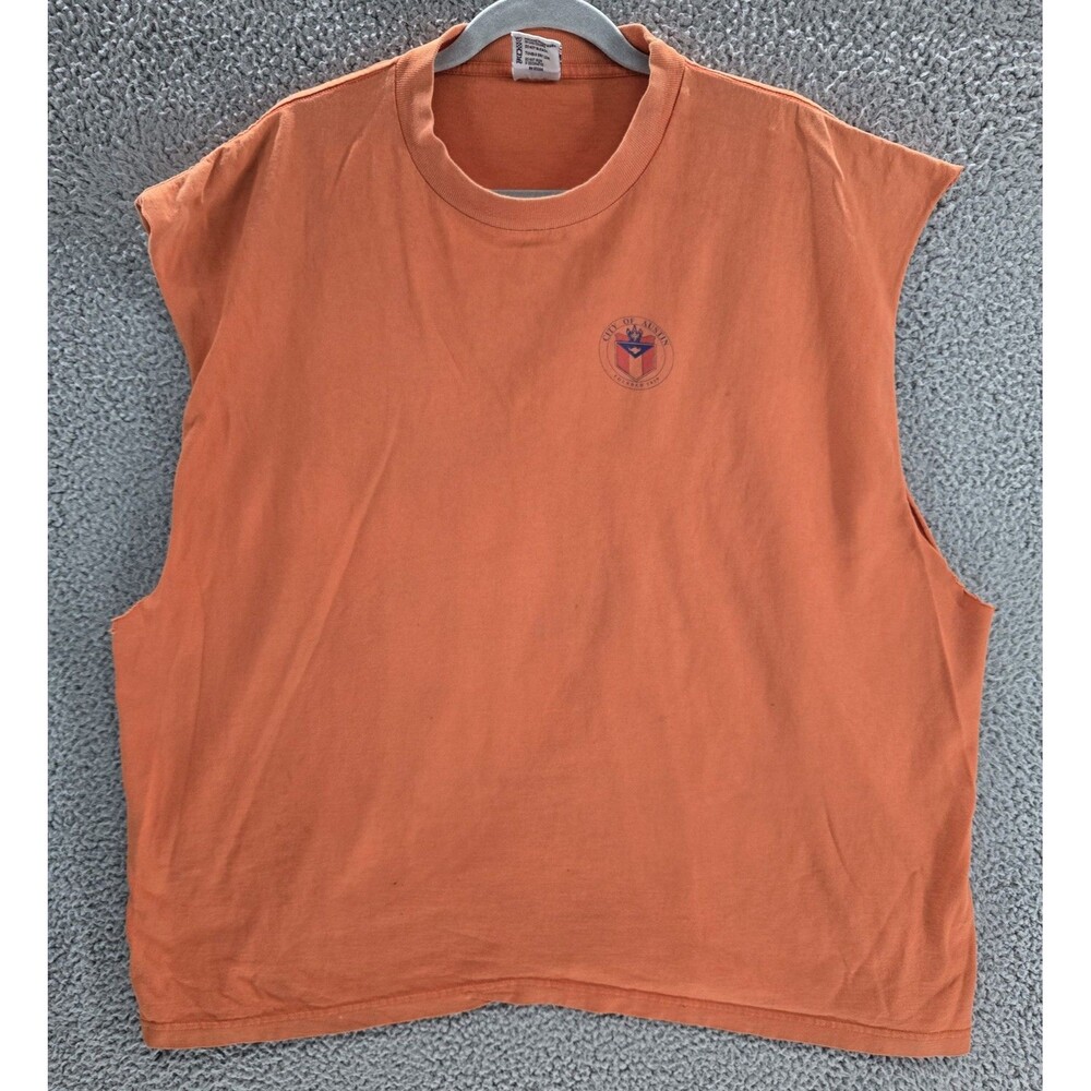 Vintage City of Austin Shirt Mens 4XL Orange Sleeveless Cutoff USA Utilities